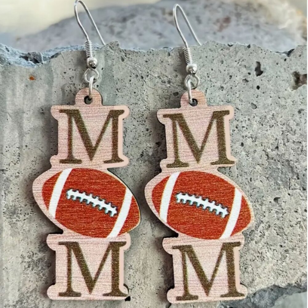 Football Mom Wood Earrings Lightweight Game Day Jewelry